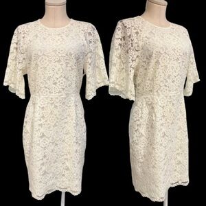 H&M Gold Label Ivory Short Sleeve Midi Lace Dress with a Back Slit